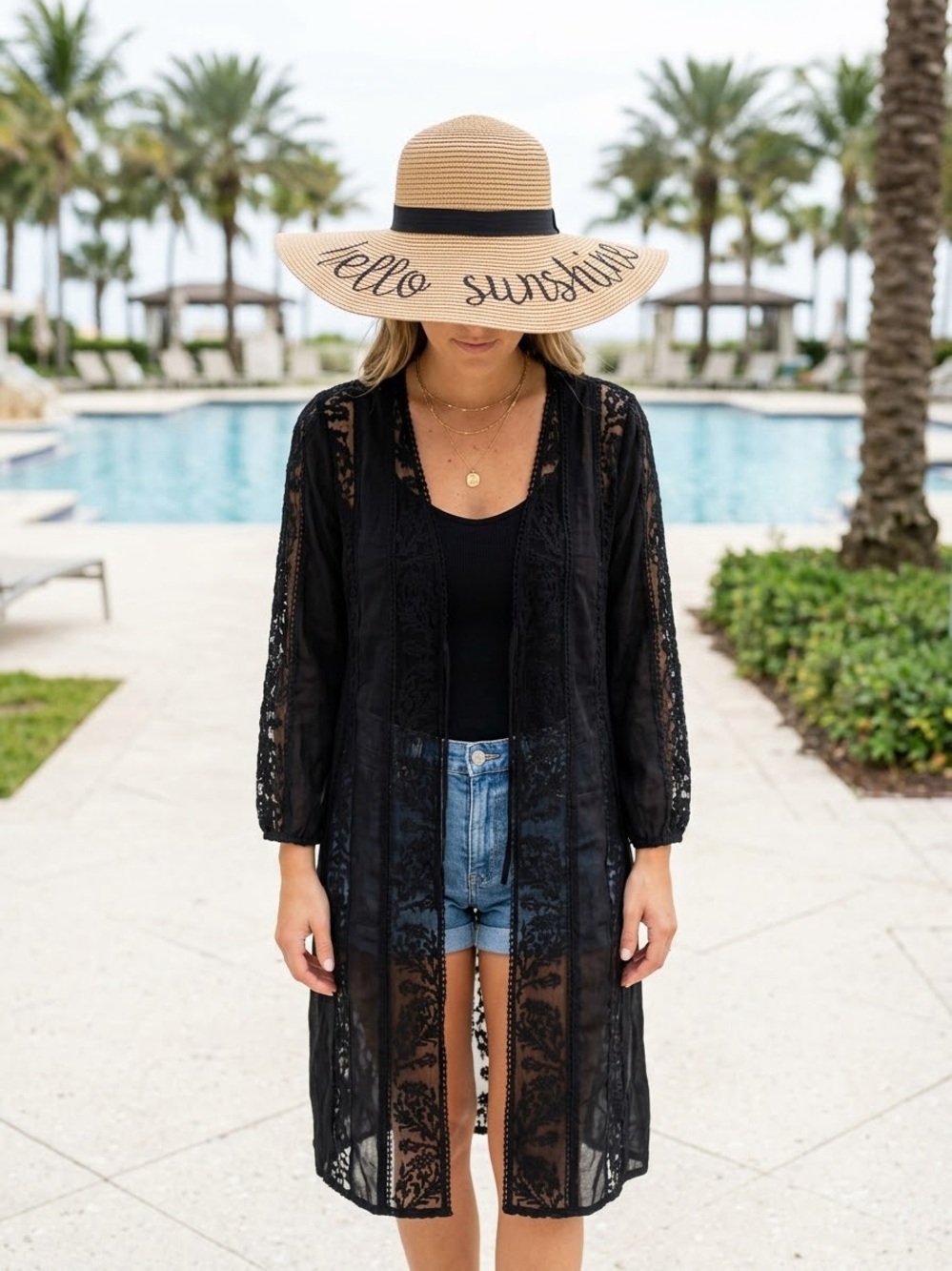 Hello Sunshine Wide-Brim Straw Sun Hat - Tan